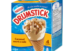 DRUMSTICK Cornets de dessert glacé sucré et salé au caramel, emballage multiple, 4 x 130 ml.