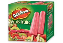 DEL MONTE Barres de fruits surgelées aux fraises et kiwis aux vrais fruits, boîte de 12 x 50 ml